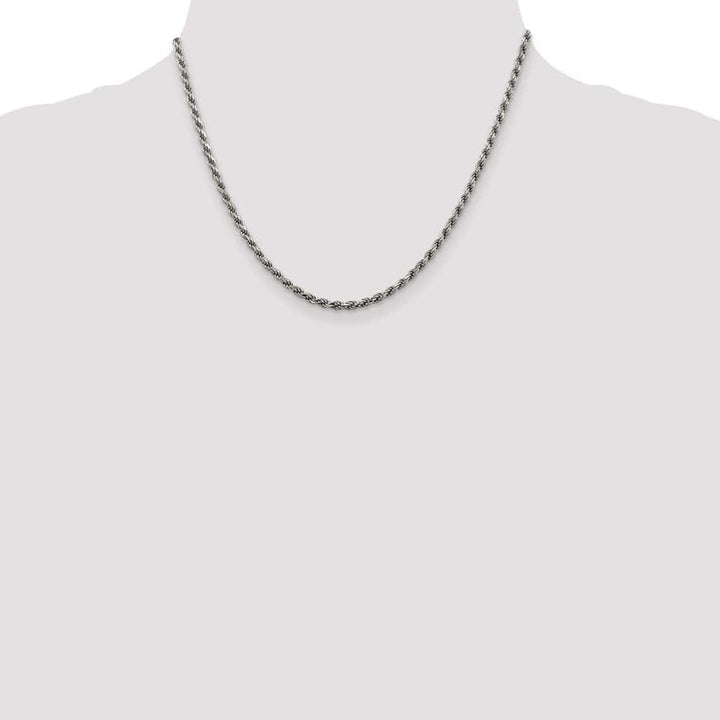 Sterling Silver Rhodium Finish 2.75mm D.C. Rope Chain Size 18