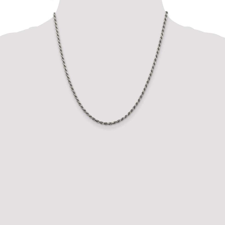 Sterling Silver Rhodium Finish 2.75mm D.C. Rope Chain Size 20