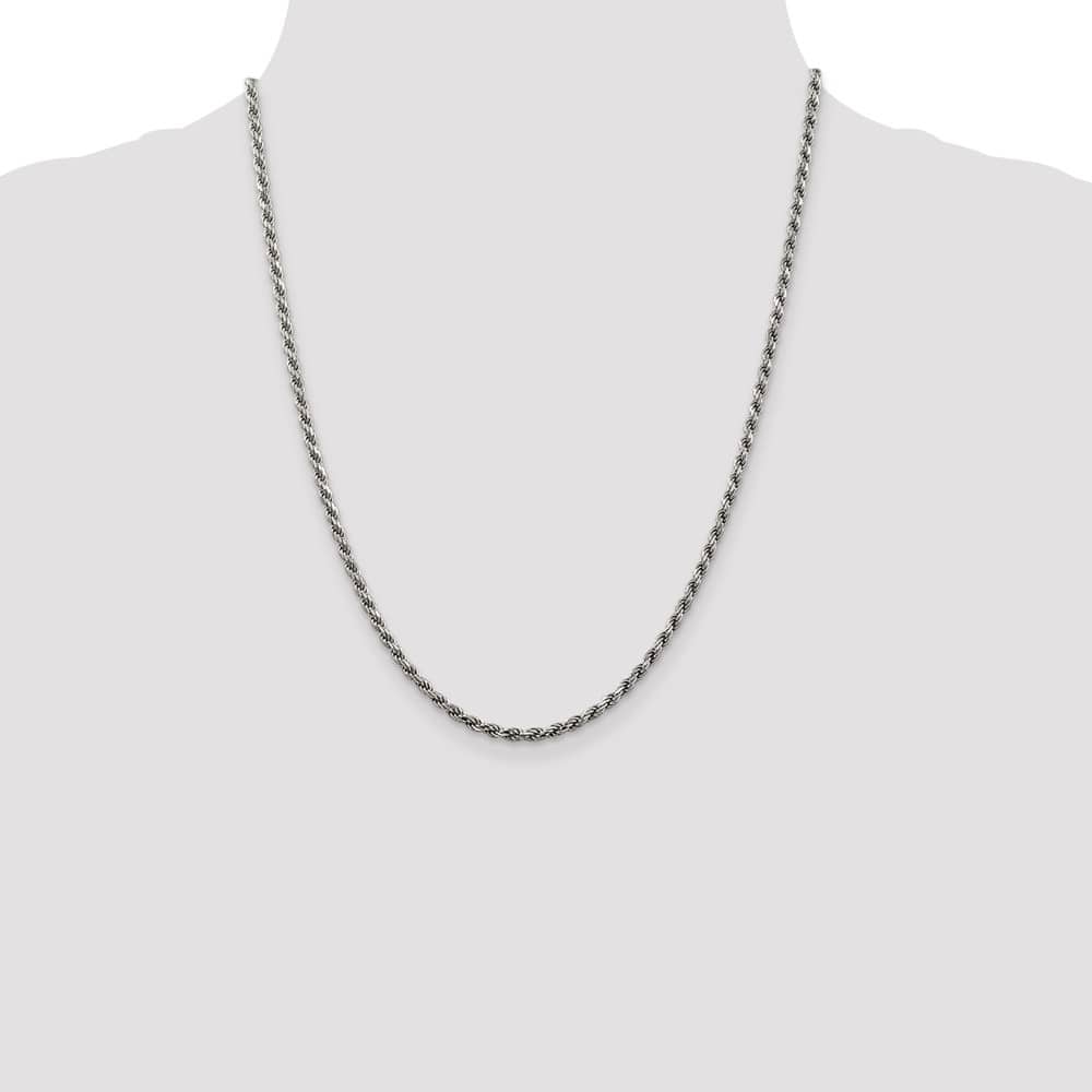 Sterling Silver Rhodium Finish 2.75mm D.C. Rope Chain Size 22