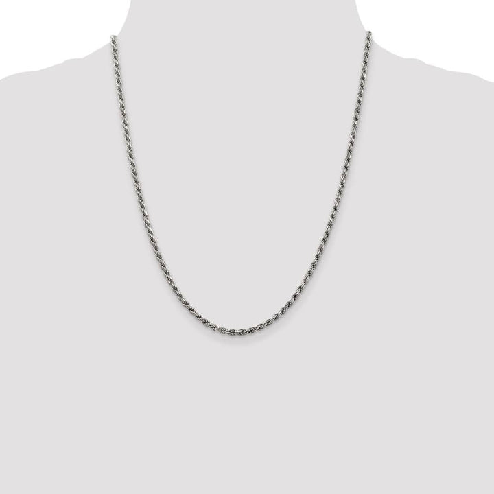 Sterling Silver Rhodium Finish 2.75mm D.C. Rope Chain Size 22