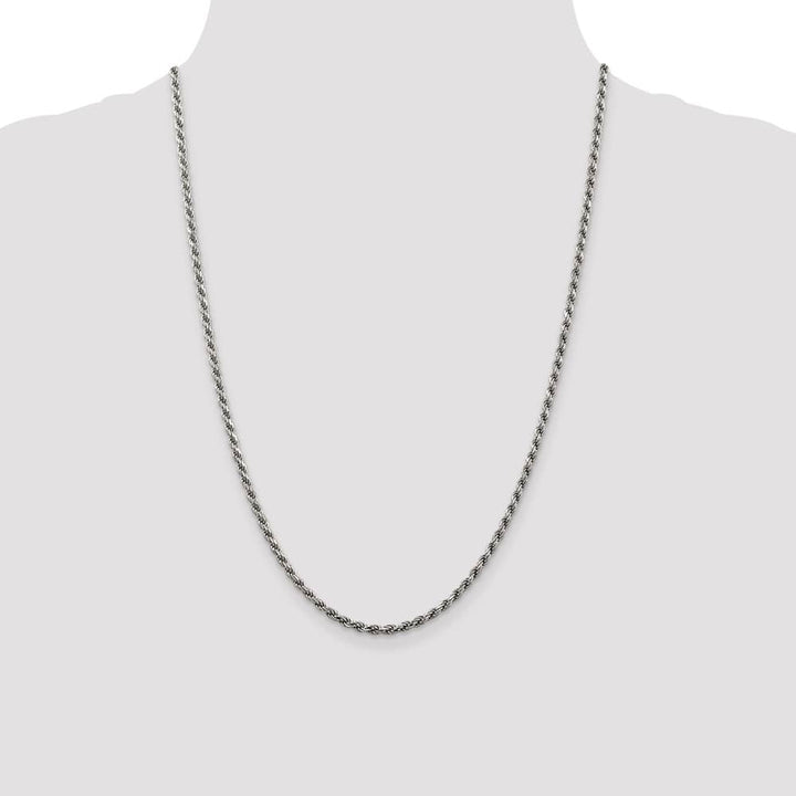 Sterling Silver Rhodium Finish 2.75mm D.C. Rope Chain Size 24