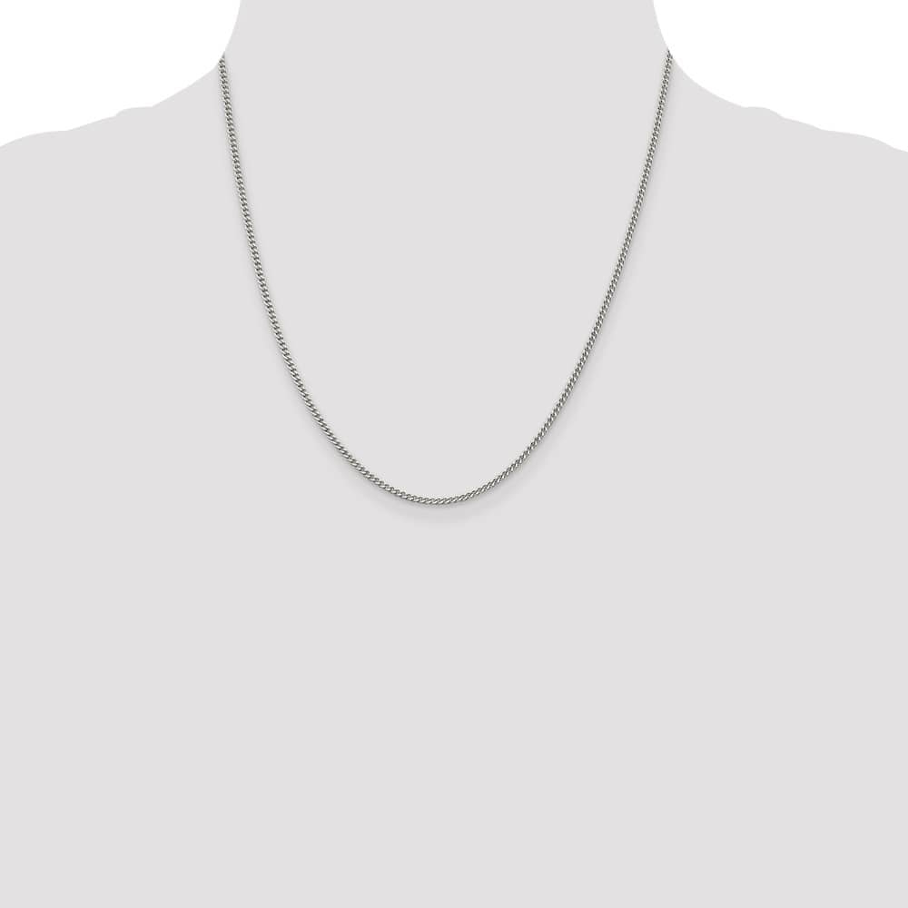 Sterling Silver Rhodium Finish 2mm Curb Chain Size 20
