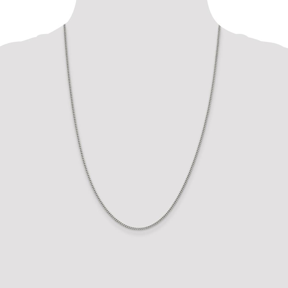Sterling Silver Rhodium Finish 2mm Curb Chain Size 24