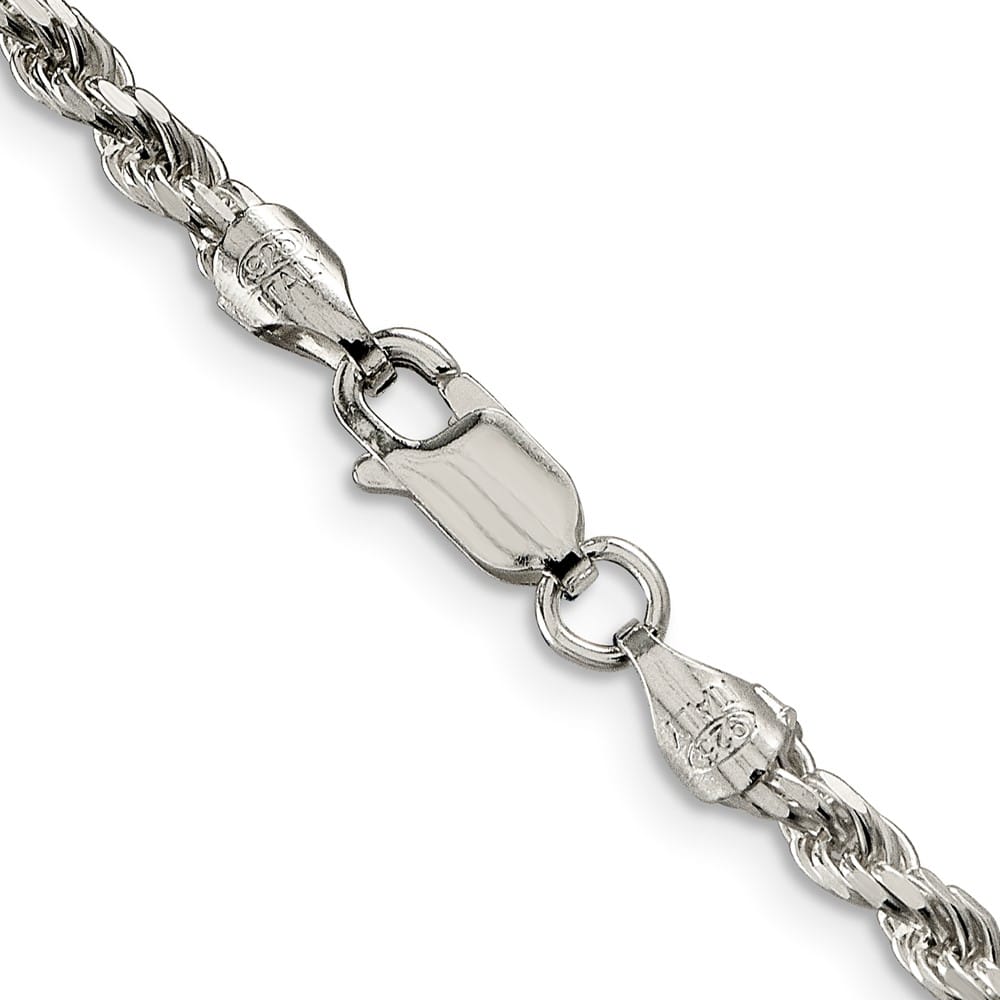 Sterling Silver Rhodium Finish 3.2mm D.C. Rope Chain