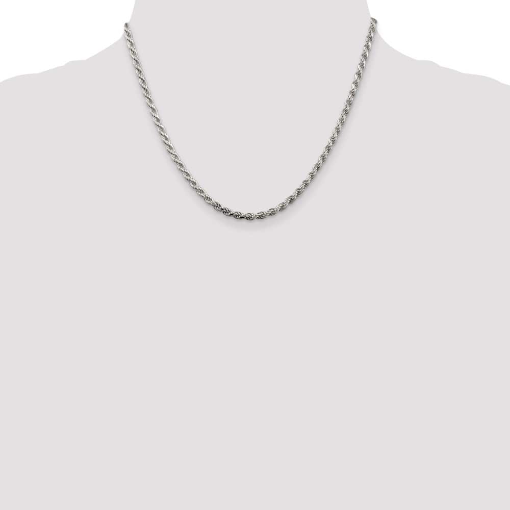 Sterling Silver Rhodium Finish 3.2mm D.C. Rope Chain Size 18