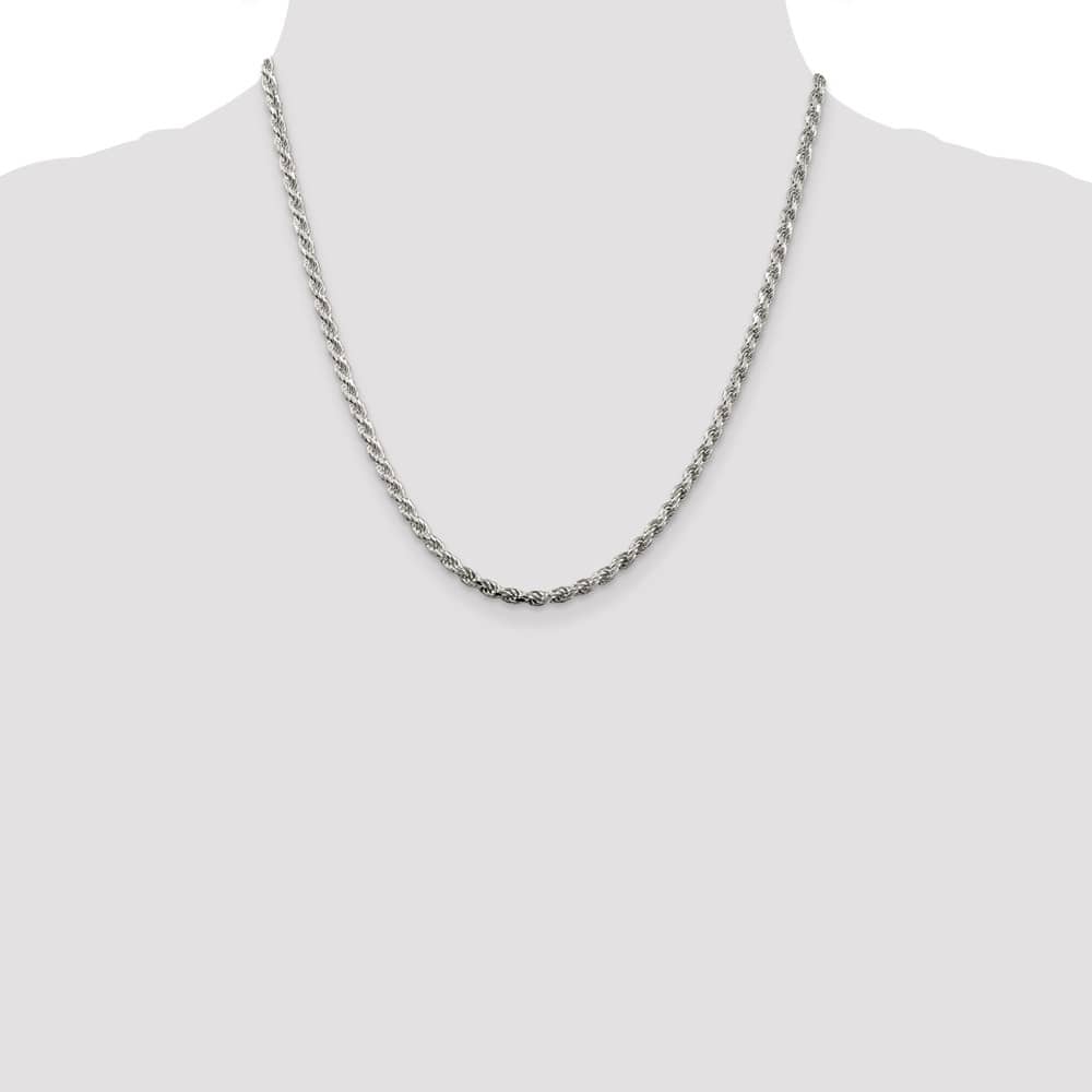 Sterling Silver Rhodium Finish 3.2mm D.C. Rope Chain Size 20