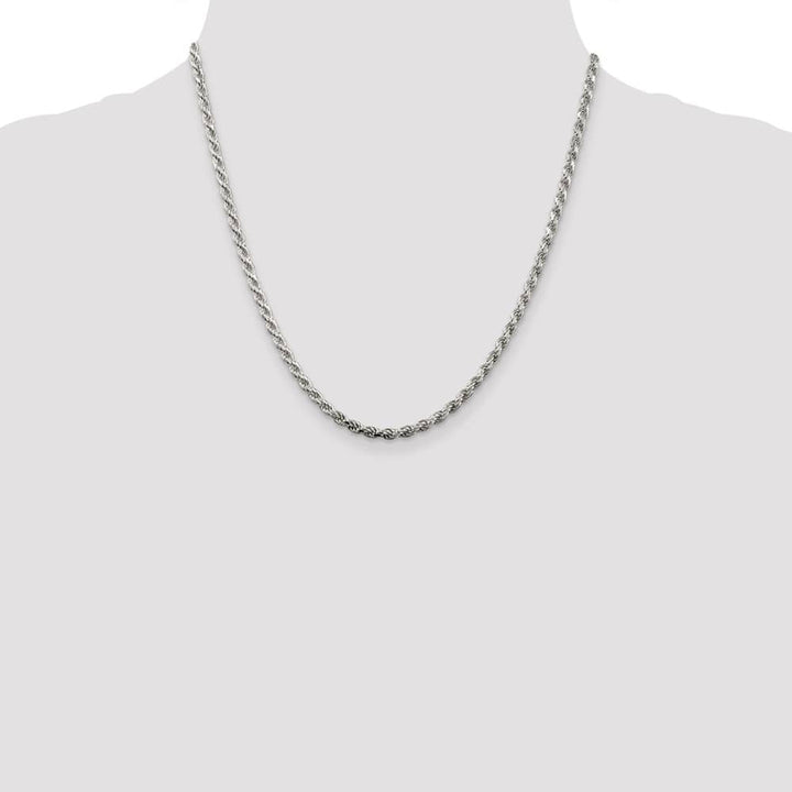 Sterling Silver Rhodium Finish 3.2mm D.C. Rope Chain Size 20