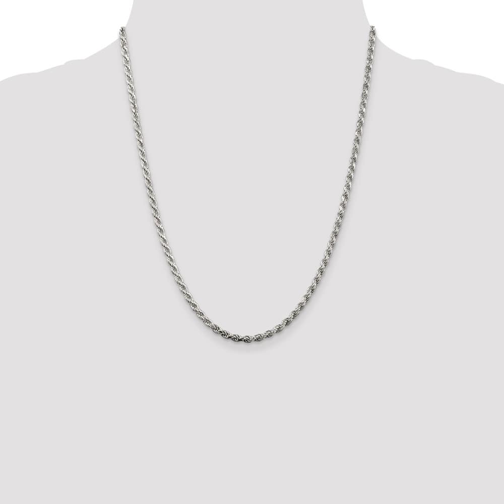 Sterling Silver Rhodium Finish 3.2mm D.C. Rope Chain Size 22