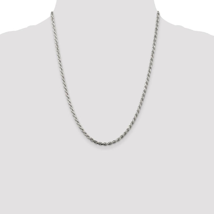 Sterling Silver Rhodium Finish 3.2mm D.C. Rope Chain Size 22
