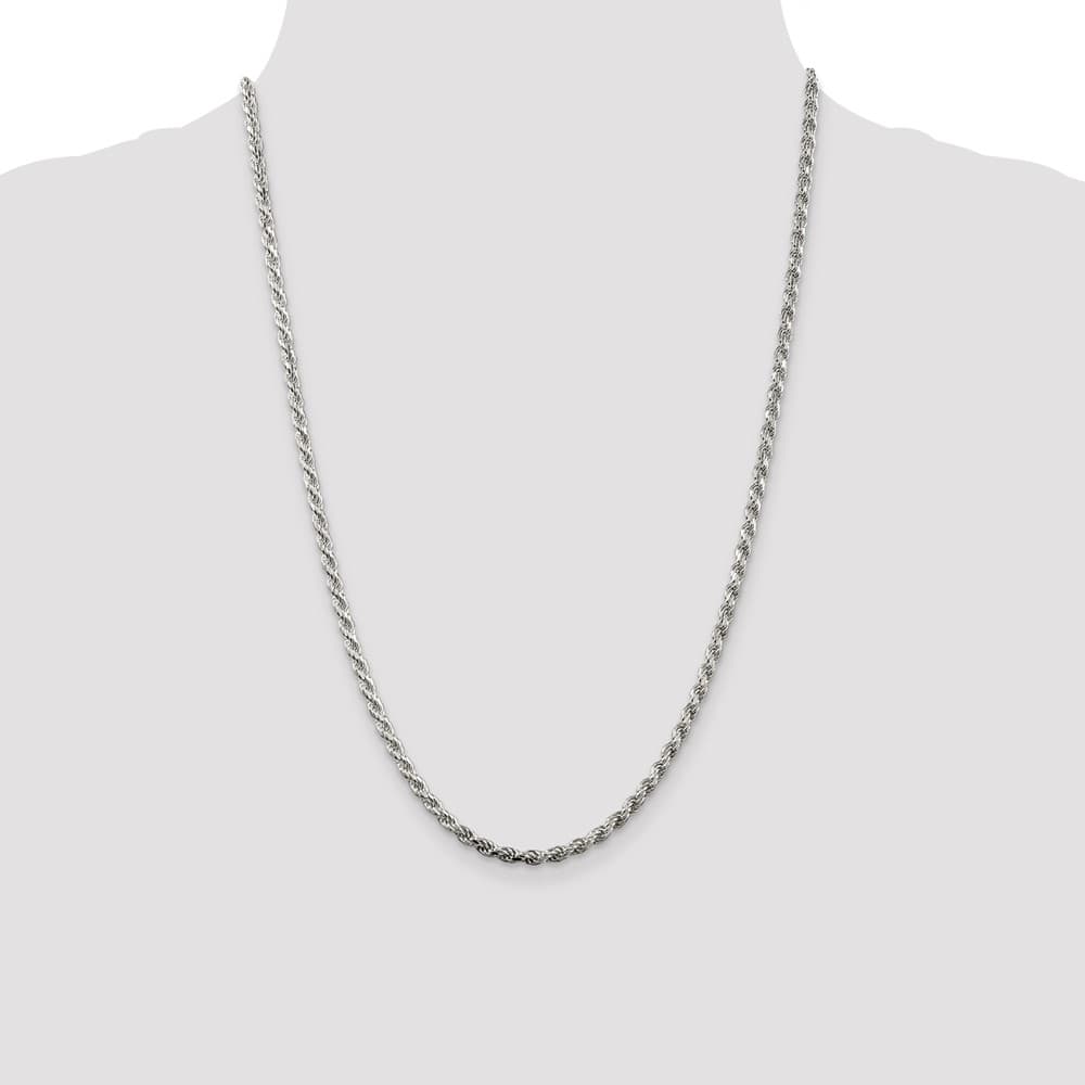 Sterling Silver Rhodium Finish 3.2mm D.C. Rope Chain Size 24
