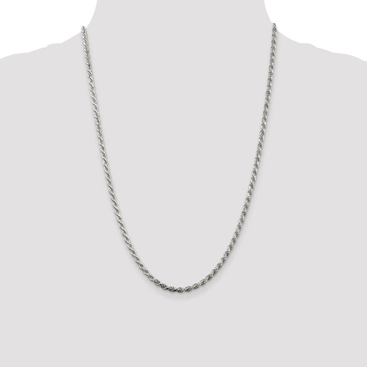 Sterling Silver Rhodium Finish 3.2mm D.C. Rope Chain Size 24