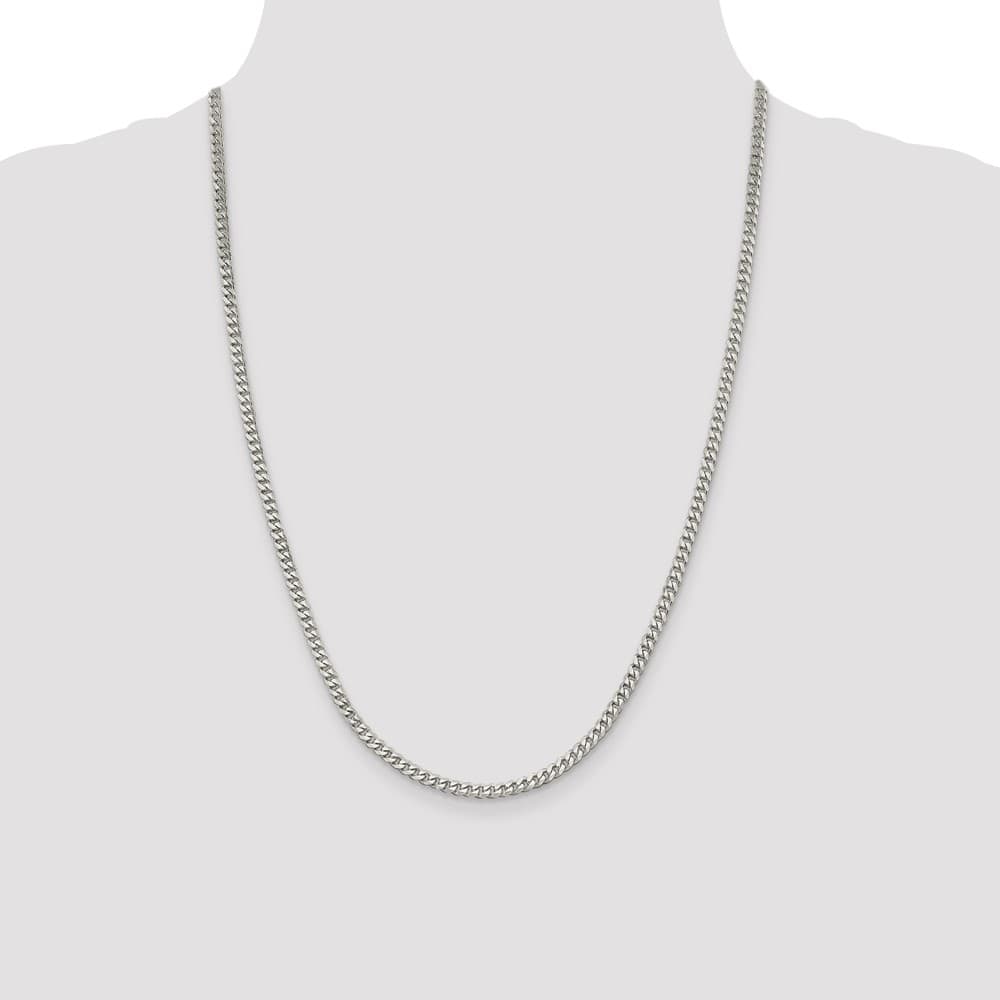 Sterling Silver Rhodium Finish 3.5mm Curb Chain Size 24