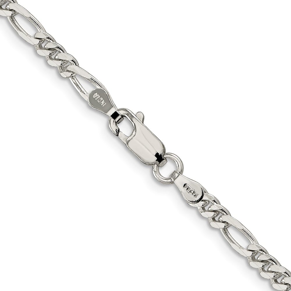 Sterling Silver Rhodium Finish 3.5mm Figaro Chain