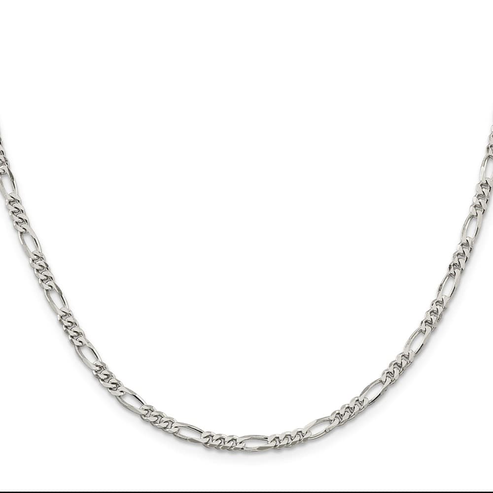 Sterling Silver Rhodium Finish 3.5mm Figaro Chain