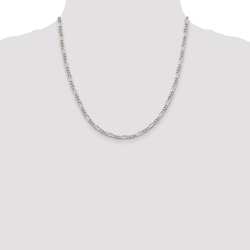 Sterling Silver Rhodium Finish 3.5mm Figaro Chain Size 20