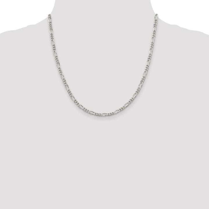 Sterling Silver Rhodium Finish 3.5mm Figaro Chain Size 20