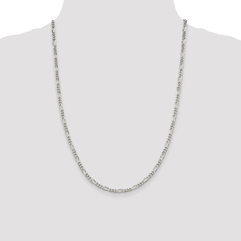 Sterling Silver Rhodium Finish 3.5mm Figaro Chain Size 24
