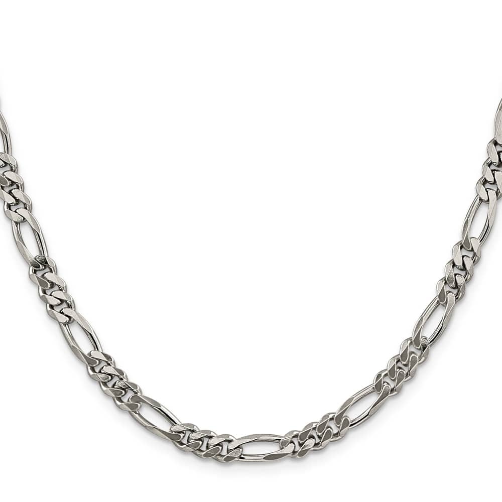 Sterling Silver Rhodium Finish 5.25mm Figaro Chain