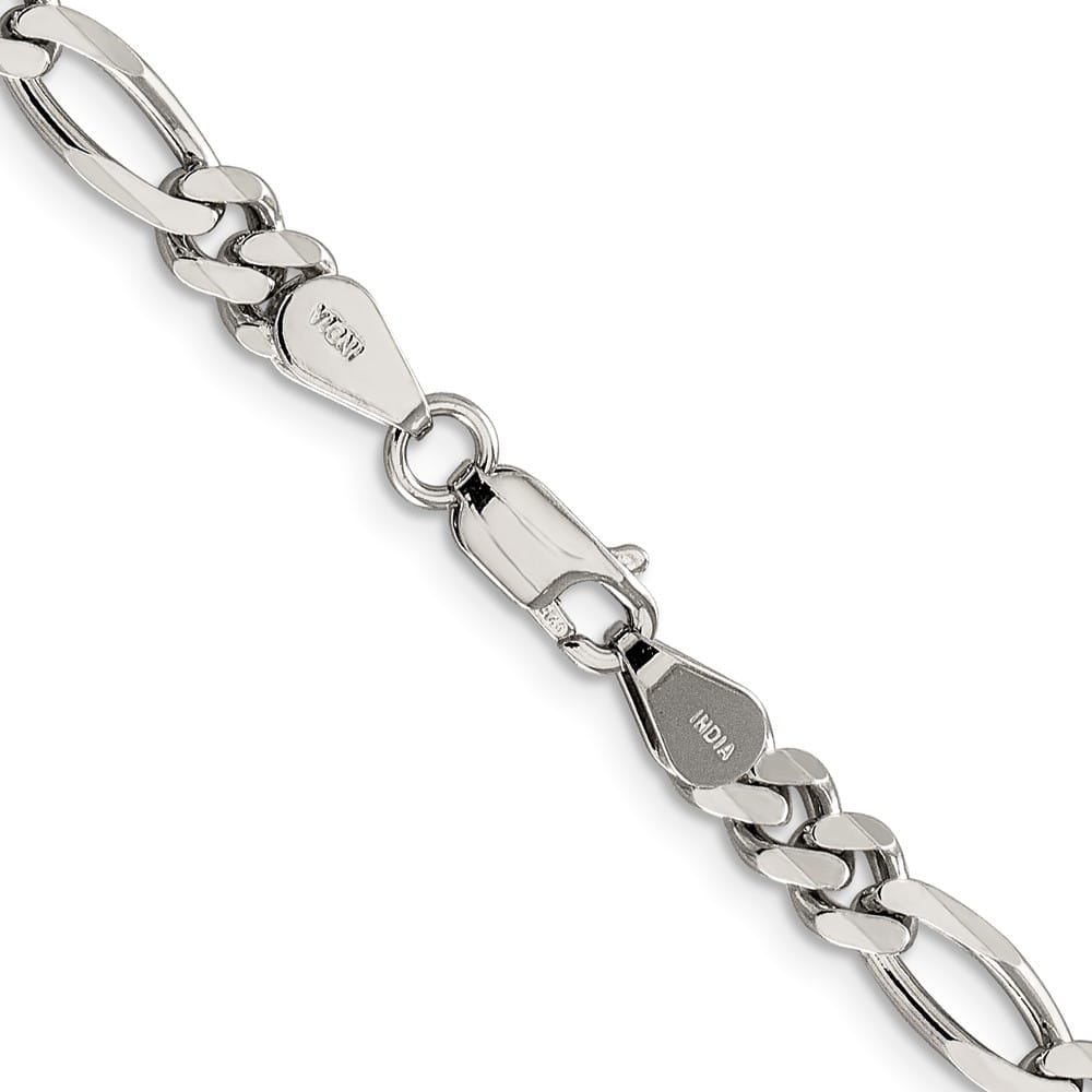 Sterling Silver Rhodium Finish 5.25mm Figaro Chain