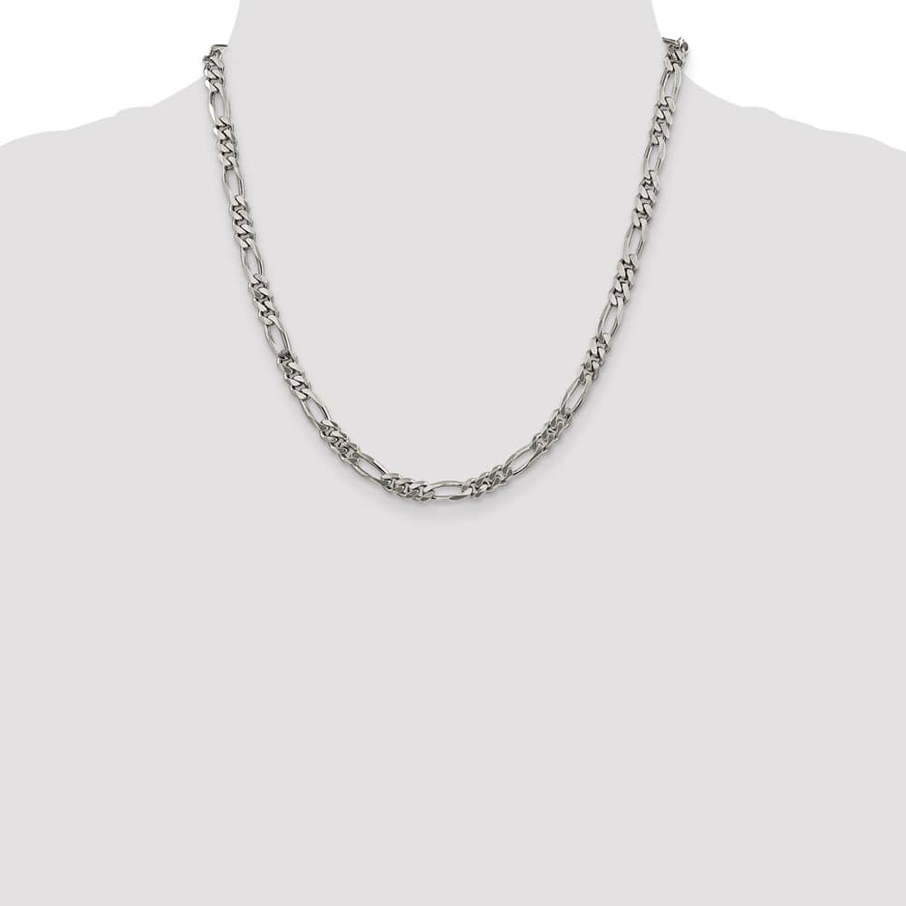 Sterling Silver Rhodium Finish 5.25mm Figaro Chain Size 20