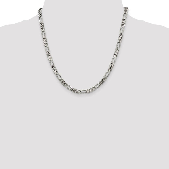 Sterling Silver Rhodium Finish 5.25mm Figaro Chain Size 20