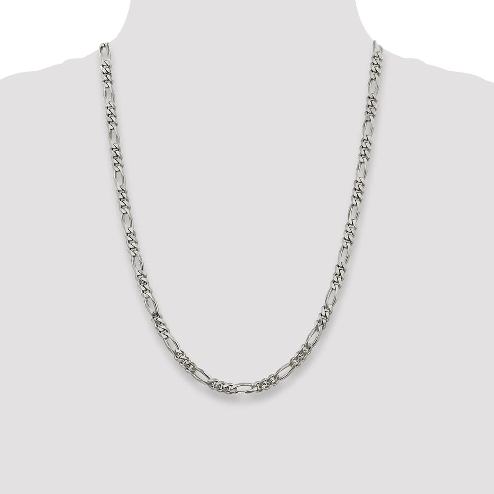 Sterling Silver Rhodium Finish 5.25mm Figaro Chain Size 24