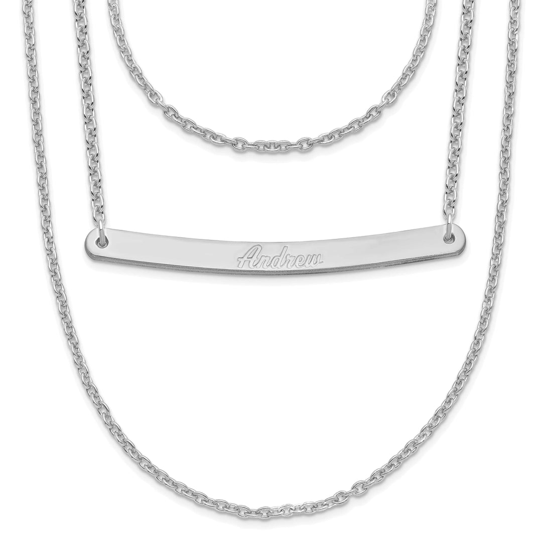 Sterling Silver Rhodium Finish Brushed 3 Strand 1 Bar Necklace