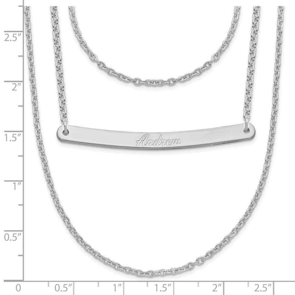 Sterling Silver Rhodium Finish Brushed 3 Strand 1 Bar Necklace