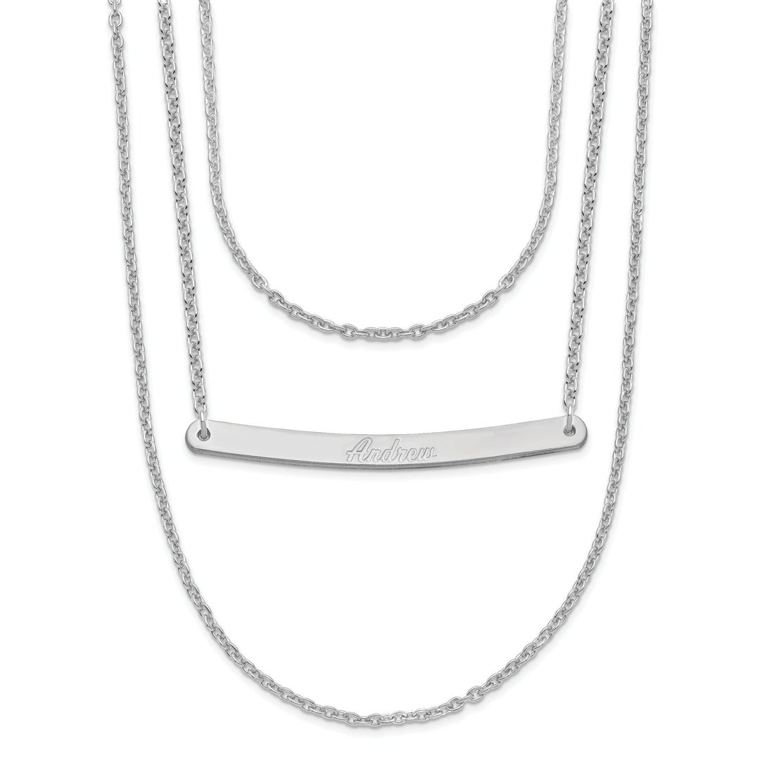 Sterling Silver Rhodium Finish Brushed 3 Strand 1 Bar Necklace