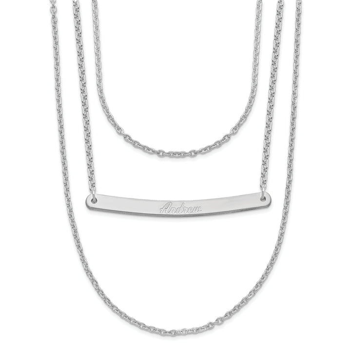 Sterling Silver Rhodium Finish Brushed 3 Strand 1 Bar Necklace