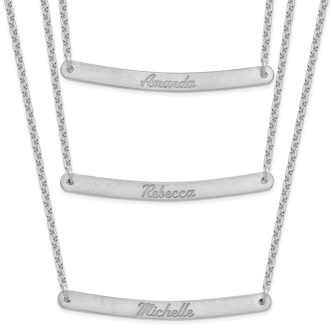 Sterling Silver Rhodium Finish Brushed 3 Strand 3 Bar Necklace