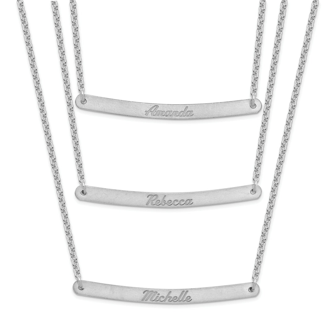 Sterling Silver Rhodium Finish Brushed 3 Strand 3 Bar Necklace