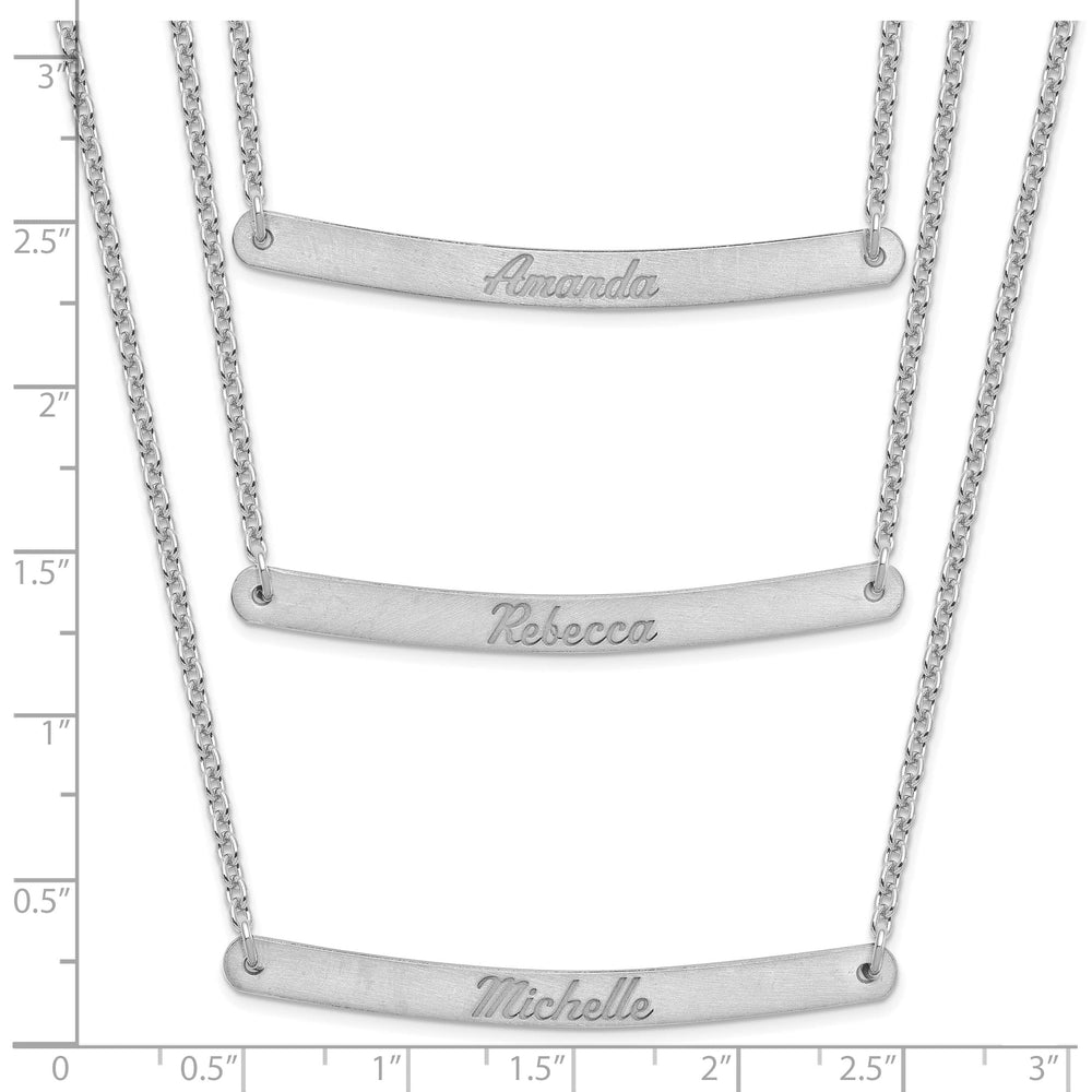 Sterling Silver Rhodium Finish Brushed 3 Strand 3 Bar Necklace