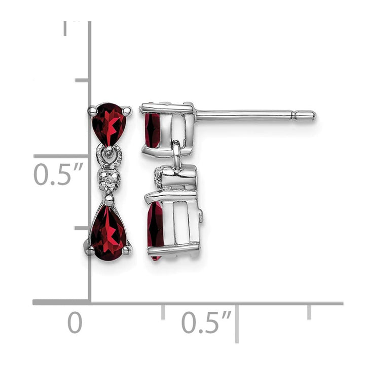 Sterling Silver Rhodium Pear Garnet and Diamond Post Earrings, view 4 of 4