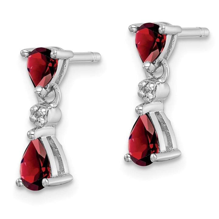 Sterling Silver Rhodium Pear Garnet and Diamond Post Earrings, view 2 of 4