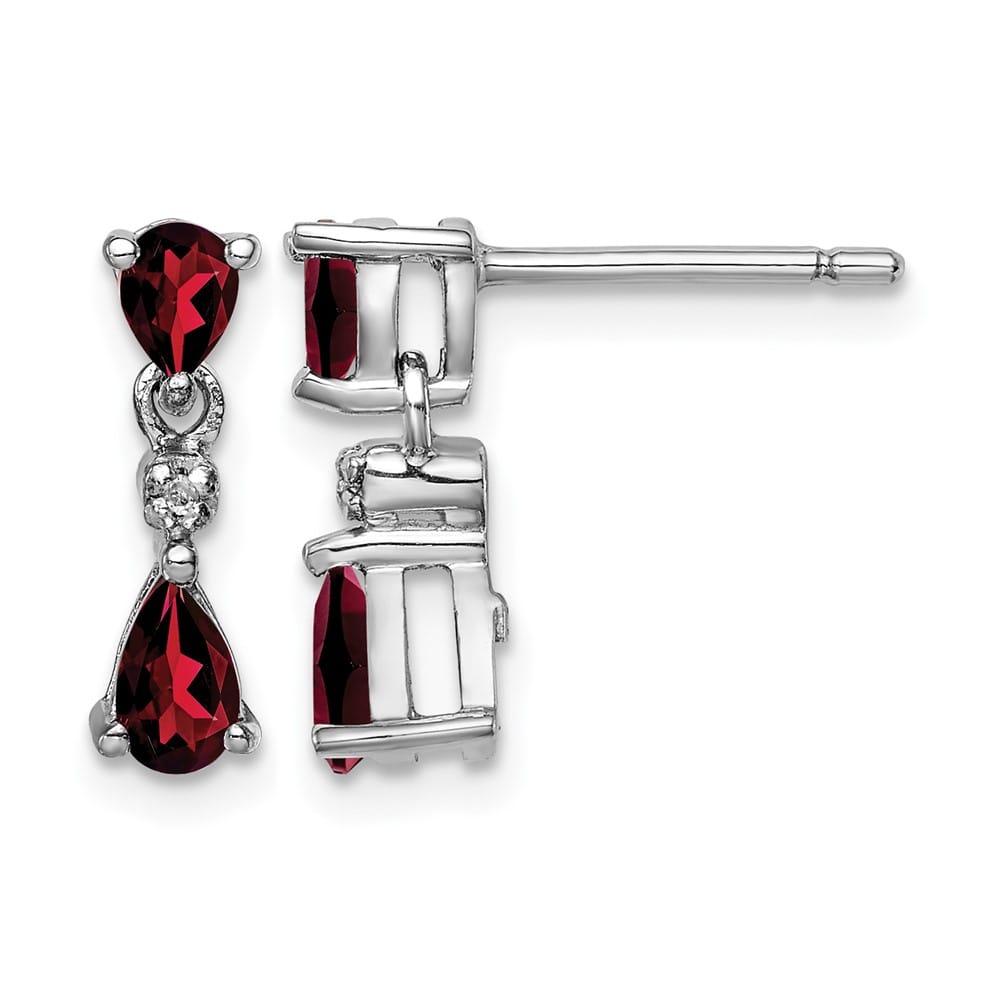 Sterling Silver Rhodium Pear Garnet and Diamond Post Earrings, view 1 of 4