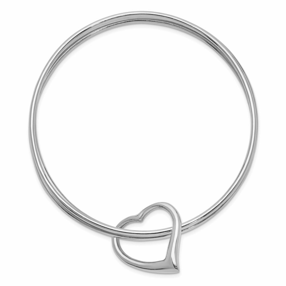 Sterling Silver Rhodium-plated 3-Strand with Heart Slip-on Bangle