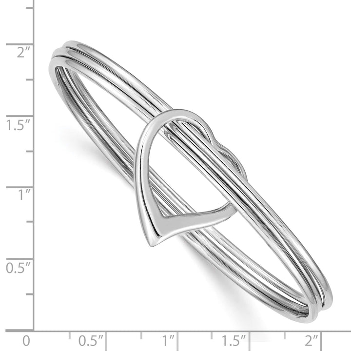 Sterling Silver Rhodium-plated 3-Strand with Heart Slip-on Bangle