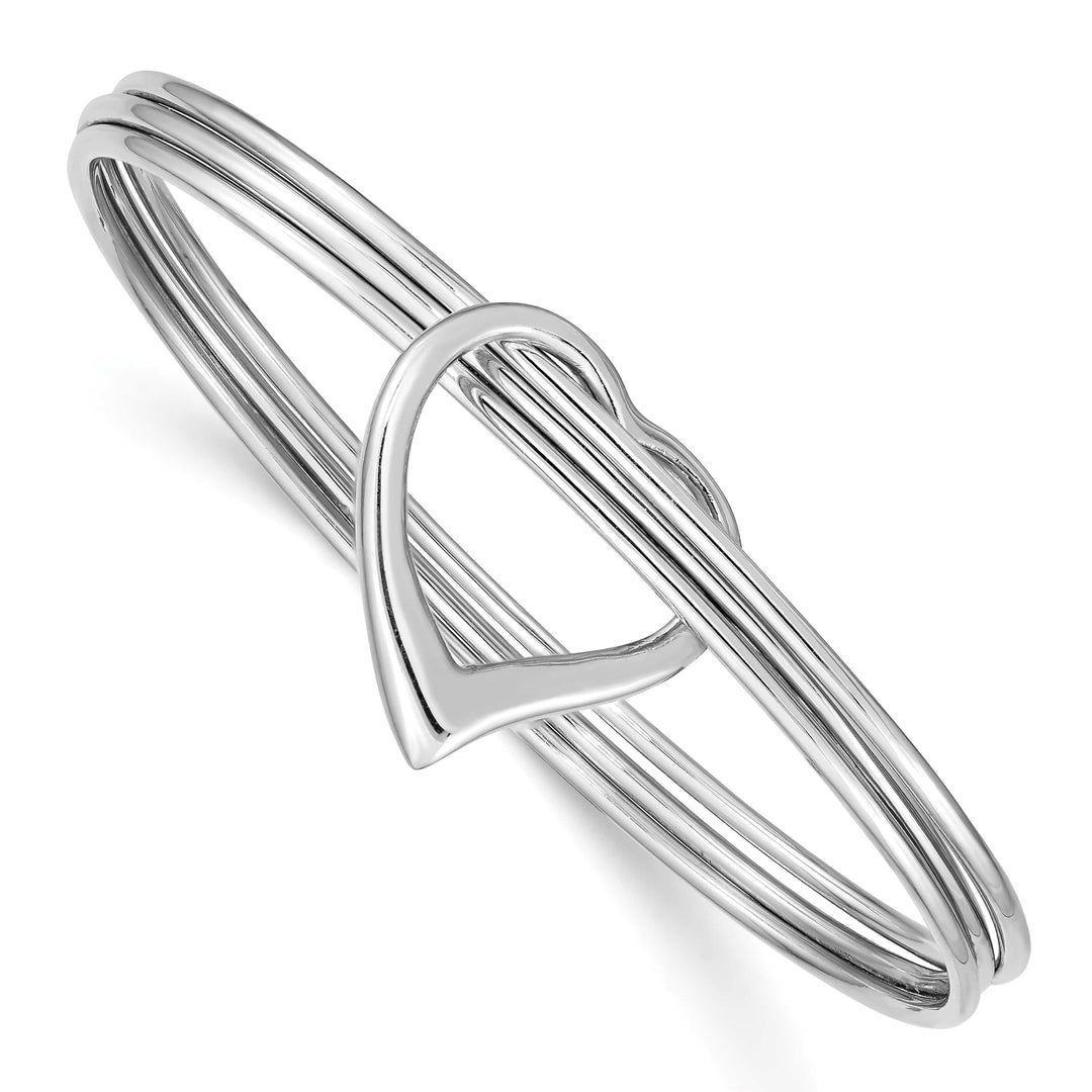 Sterling Silver Rhodium-plated 3-Strand with Heart Slip-on Bangle