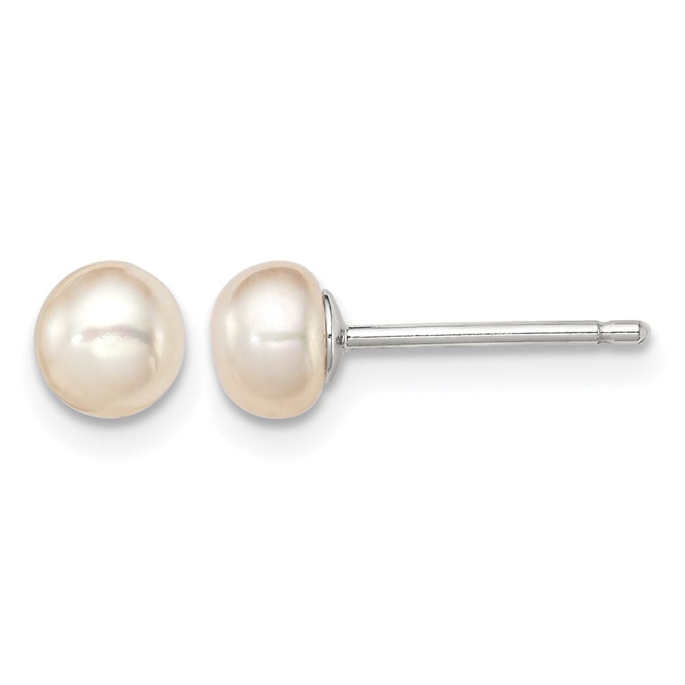 Sterling Silver Rhodium-plated 4-5mm Pink Button Freshwater Earrings
