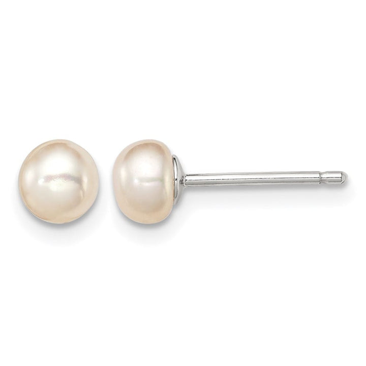 Sterling Silver Rhodium-plated 4-5mm Pink Button Freshwater Earrings