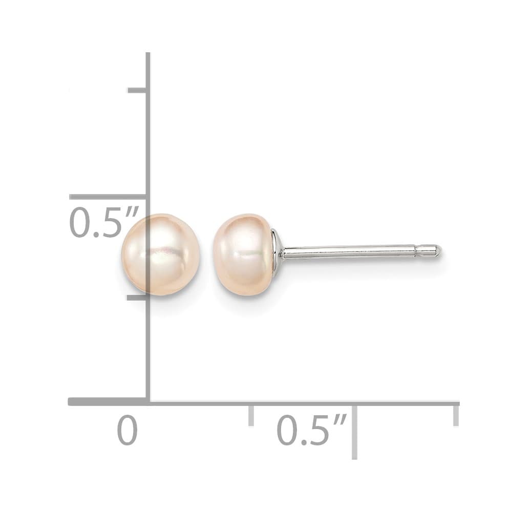 Sterling Silver Rhodium-plated 4-5mm Pink Button Freshwater Earrings