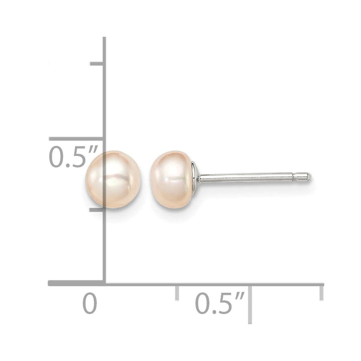 Sterling Silver Rhodium-plated 4-5mm Pink Button Freshwater Earrings