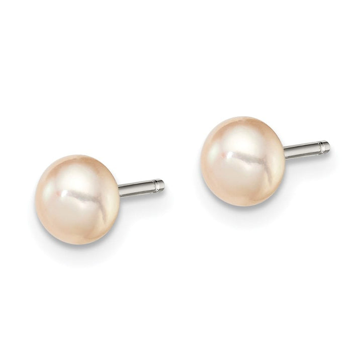 Sterling Silver Rhodium-plated 4-5mm Pink Button Freshwater Earrings
