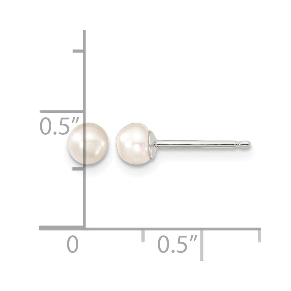 Sterling Silver Rhodium-plated 4-5mm White Button Freshwater Earrings