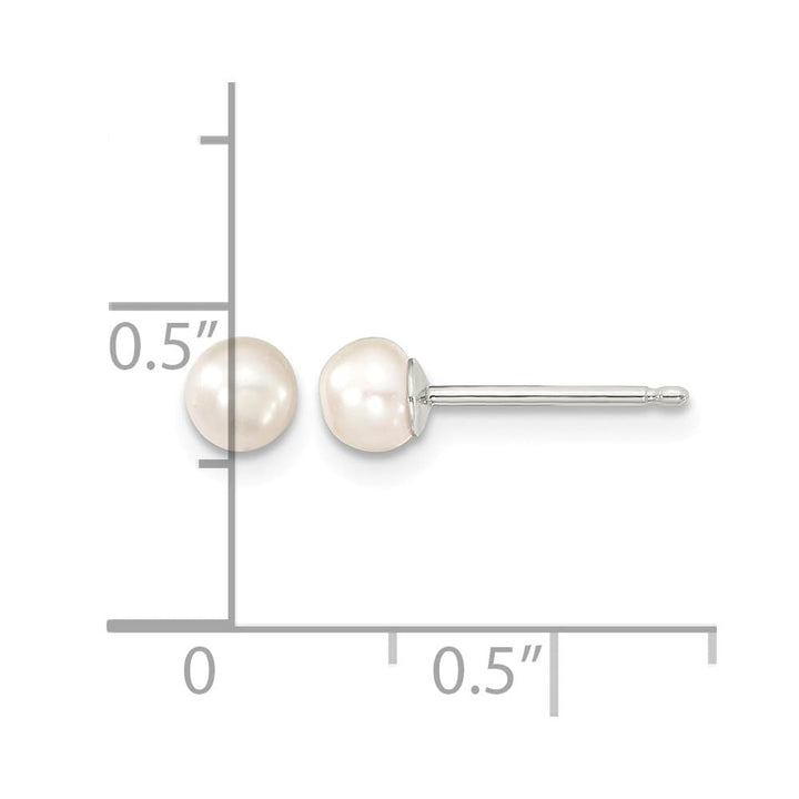 Sterling Silver Rhodium-plated 4-5mm White Button Freshwater Earrings