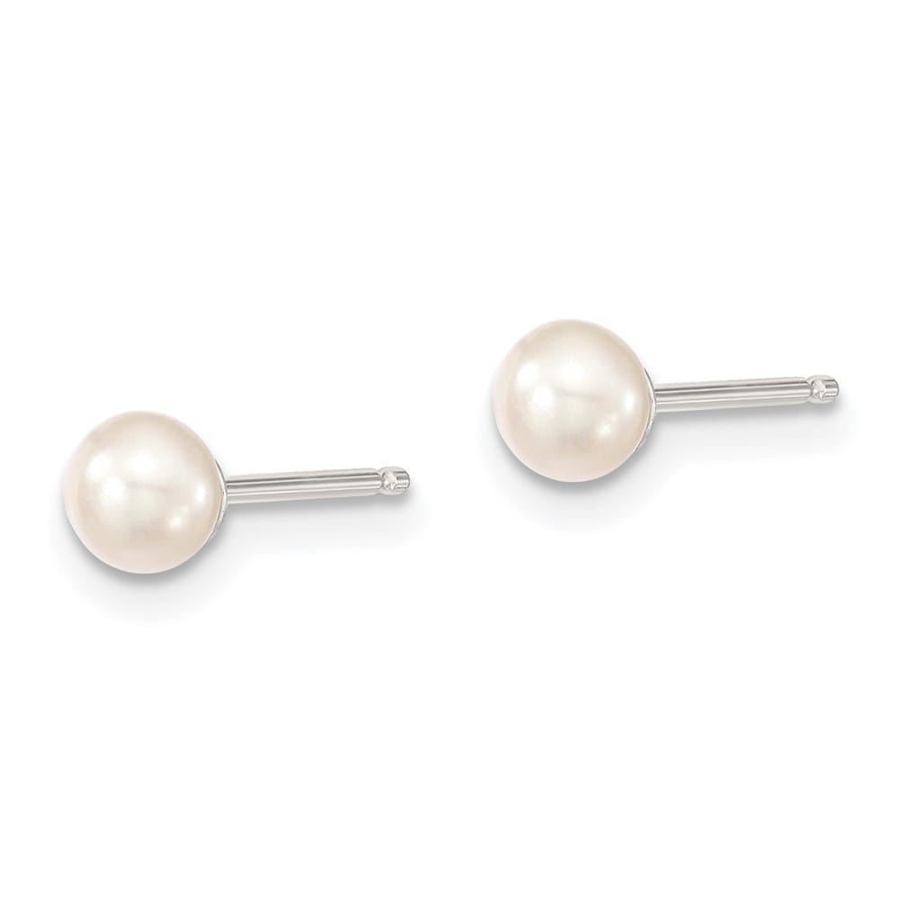 Sterling Silver Rhodium-plated 4-5mm White Button Freshwater Earrings