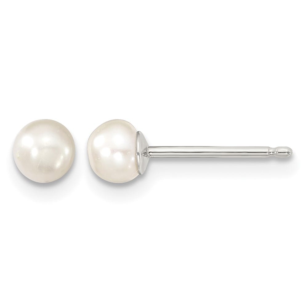 Sterling Silver Rhodium-plated 4-5mm White Button Freshwater Earrings