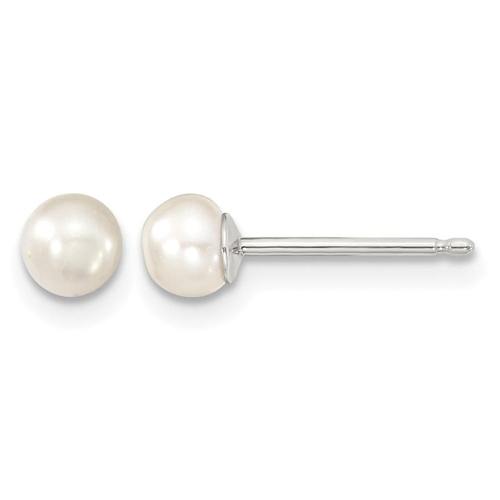 Sterling Silver Rhodium-plated 4-5mm White Button Freshwater Earrings