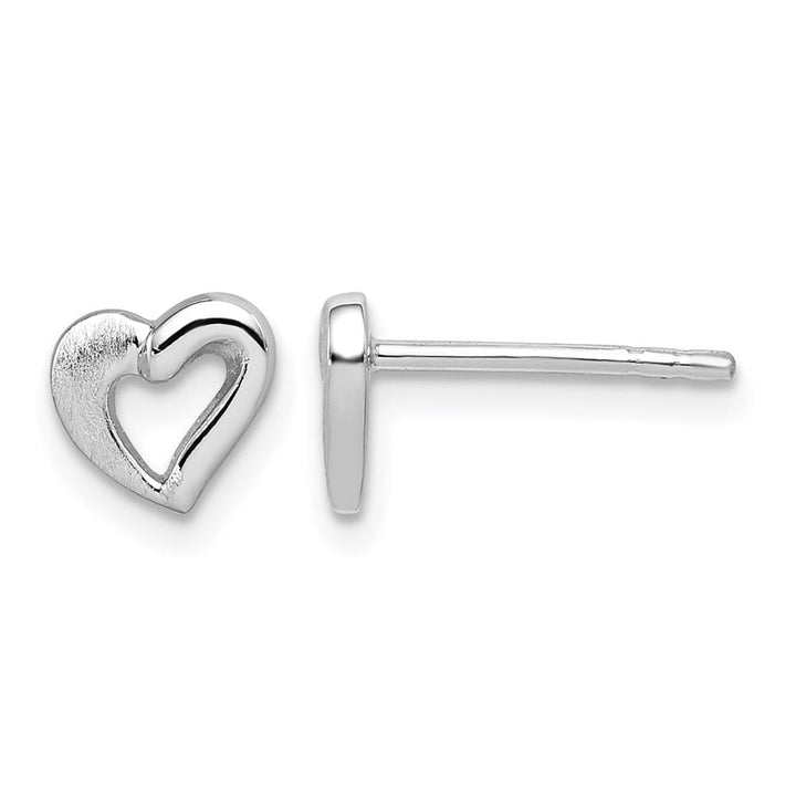 Sterling Silver Rhodium-plated and Brushed Open Heart Post Earrings